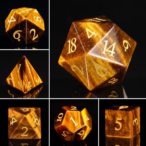 Golden Tiger's Eye 7Pcs Polyhedral Dice Set, Natural Gemstone Multi-Faceted DND Dice for Dungeons and Dragons RPG Tabletop Game (Tiger's Eye) - color: Tiger's Eye