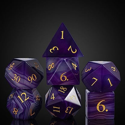 UDIXI Gemstone DND Dice Set Purple Agate Stone D&D Dice for Tabletop Games | Natural Stone, Premium Gift Box, DM Gift, for Dungeons and Dragons Role Playing Games - color: Purple