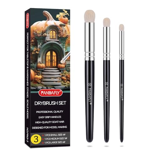 Drybrush Set, 3 Sizes Hobby Detail Paint Brush Set | Acrylic Paint Brushes for Tabletop, Citadel, Scale Model, Watercolor Oil Painting - size: 3 Sizes