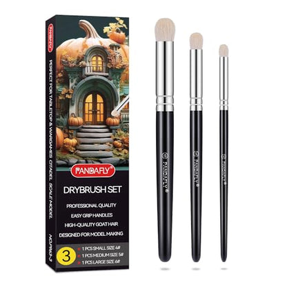 Drybrush Set, 3 Sizes Hobby Detail Paint Brush Set | Acrylic Paint Brushes for Tabletop, Citadel, Scale Model, Watercolor Oil Painting - size: 3 Sizes