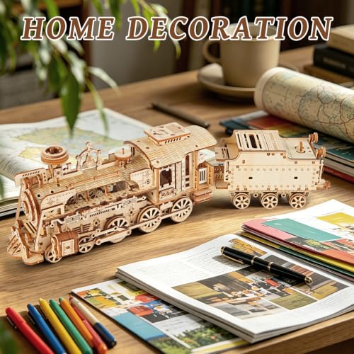 3D Wooden Puzzles for Adults, DIY Steam Train Model Building Kit | 268Pcs Creative Craft & Model Kits for Adults, DIY Assembly Puzzle Desk Decor, Holiday Gift for Xmas, Teens Men 14+ - style: Steam Train