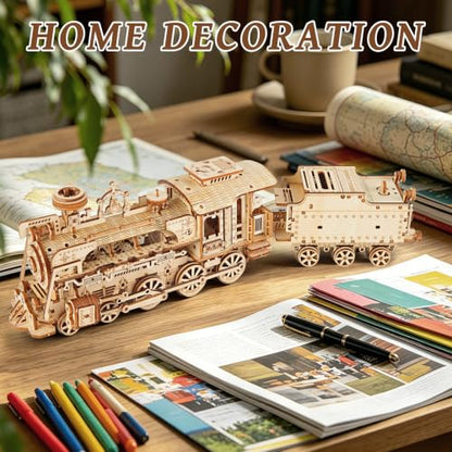 3D Wooden Puzzles for Adults, DIY Steam Train Model Building Kit | 268Pcs Creative Craft & Model Kits for Adults, DIY Assembly Puzzle Desk Decor, Holiday Gift for Xmas, Teens Men 14+ - style: Steam Train