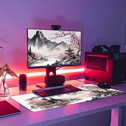 Watercolor Cherry Blossom Large Gaming Mouse Pad,Mouse Pad Gaming 31.5 x 11.8 in Mouse Mat Desk Pad,Large Desk Mat,Extended Keyboard Mousepad with Non-Slip Base and Stitched Edge for Desk Home Office - color: Cherry Blossom
