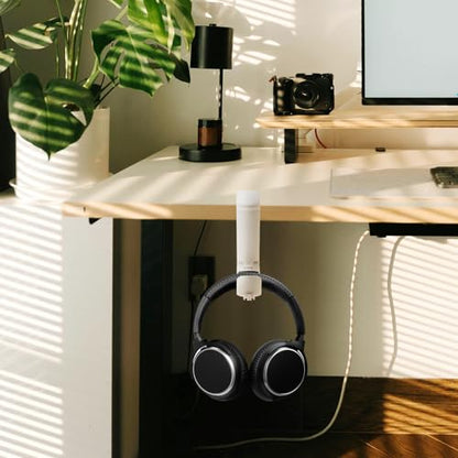 2pcs Under Desk Headphone Hanger Holder Utility Hook 360° Rotating Adjustable Clamp-on Earphone Hook Holder Mount Cable Clip Organizer Fit for PC Gaming Office Headset Hanger Gift (White) - color: White