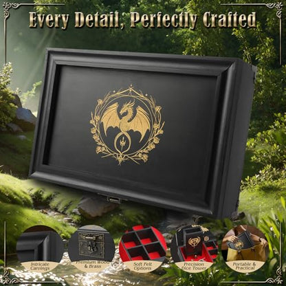 Portable Wooden Dice Tray & Tower with Magnetic Dashboard, Includes Reusable Sheet & Dry Erase Marker, Dice Holder & Box, RPG Storage - Perfect for Dungeons and Dragons, D&D, Board Games