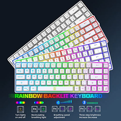 Snpurdiri 60% Wireless Gaming Keyboard and Mouse Combo,LED Backlit Rechargeable 2000mAh Battery,Mini Mechanical Feel Anti-ghosting Keyboard +Popular RGB Gaming Mice for PC Gamer (White) - color: White Combo
