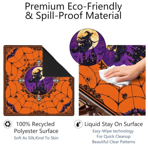 Orange Halloween Mahjong Mat for Table, 31.5*31.5in Anti Slip Mahjong Table Cover, Noise Reduction, Neoprene Mah jongg Mat with Carrying Bag & 3 Dices, Witch Scary Holiday Poker Board Tile Games Mats - color: Halloween01