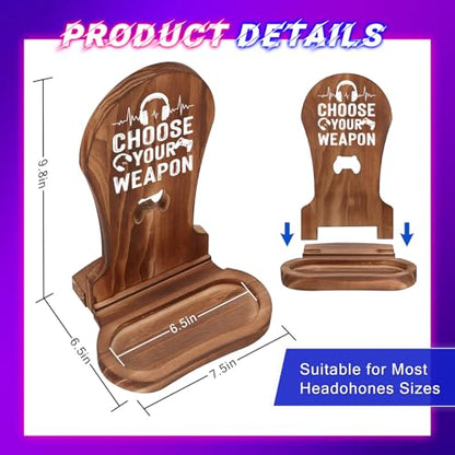 CryCarrot Gaming Birthday Gifts for Men Son Boyfriend Husband Game Lover | Gamer Gifts for Teenage Boys Gamer Room Decor Wood Headset Stand for Gaming Christmas Desk Decor - style: Choose Your Weapon