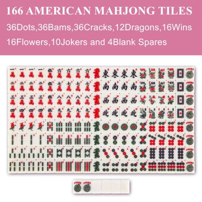 Travel American Mahjong Tile Set, 166 PCS 0.8 Inch Mini Mahjong Game Tiles, 4 Wooden Racks, Floral Storage Bag, 3 Dice & Beginner's Guide, Complete Portable Set (Pink) - color: Pink