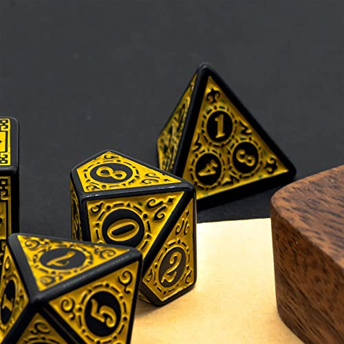 Dice Set D&D-DND Polyhedral Dice (7 Pcs) with Gift Dice Bag for Dungeons and Dragons Role Playing Dice Games RPGs (Dice-Yellow with Black Edge) - color: Dice- Yellow With Black Edge