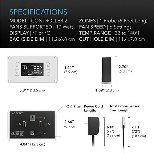 AC Infinity AIRPLATE T8 White, Quiet Cooling Dual-Fan System 6" with Thermostat Control, for Home Theater AV Cabinets - size: 6-Inch - White Dual