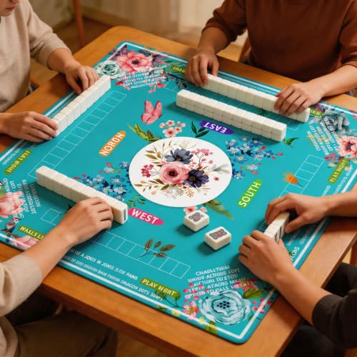 mahjong mat for table with Drawstring Bag/31.5Inch/american mahjong table cloth with rules mats,Noise Reduction Anti-Slip game mat for table,for Mahjong/Poker/Board Games/Card Games/Dominoes (blue) - color: Light Blue