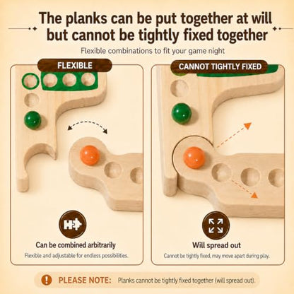Jokers and Marbles Board Game Set – Wooden Marble Game with 40 Marbles, 4 Decks of Cards, Instructions and Carry Bag, 2–8 Player Portable Family Tabletop Game, Gift for Adults and Families - color: Natural Wood Color