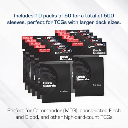 BCW Deck Guard - Double Matte Card Sleeves | 500 Count Box (10 Packs of 50 Sleeves) |Acid-Free, No PVC | Fits 2.5" x 3.5" Game Cards | Archival Safe Sleeves for Card Protection (Black) - color: Black