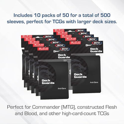 BCW Deck Guard - Double Matte Card Sleeves | 500 Count Box (10 Packs of 50 Sleeves) |Acid-Free, No PVC | Fits 2.5" x 3.5" Game Cards | Archival Safe Sleeves for Card Protection (Black) - color: Black