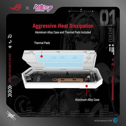 ASUS ROG Strix Arion Hatsune Miku Edition M.2 NVMe SSD Enclosure - USB-C 3.2 Gen 2 (10 Gbps), Screwdriver-Free, Aluminum-Alloy case, and Thermal Pads, 1 Year Warranty - size: White|Gaming ARGB|Miku Edition, style: ROG Arion
