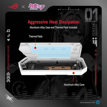 ASUS ROG Strix Arion Hatsune Miku Edition M.2 NVMe SSD Enclosure - USB-C 3.2 Gen 2 (10 Gbps), Screwdriver-Free, Aluminum-Alloy case, and Thermal Pads, 1 Year Warranty - size: White|Gaming ARGB|Miku Edition, style: ROG Arion