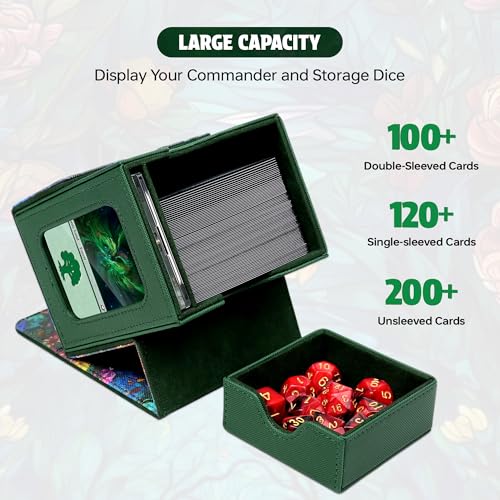 Katomula Card Deck Box for MTG Commander, Trading Cards Case Holds 100 Double-Sleeved Cards with Commander Display and Dice Tray-Forest - style: Forest