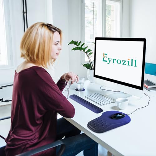 EYROZILL 3 in 1 Ergonomic Mousepad with Wrist Rest, Gaming Keyboard Mouse Pad with Wrist Support Non-Slip Base Massage Design, Pain Relief (Blue/Black) - color: Blue/Black