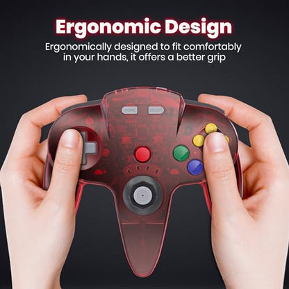 2 Pack Wireless N64 Controller for Switch 1 & 2, N64 Console, Gunmetal/Red | (Built-in Vibration) (Rechargeable) (3D Analog Stick), 2.4 GHz USB & N64 Receiver Made for Switch Online, Windows PC, macOS - color: Two Pack Gunmetal Grey/Clear Red