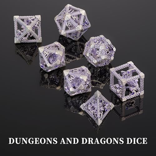 DND Dice, HNCCESG Purple White Dragon Hollow Metal Polyhedral Dice Set for Dungeons and Dragons Dice RPG MTG Table Board Games (Purple White Dragon) - color: Purple White Dragon