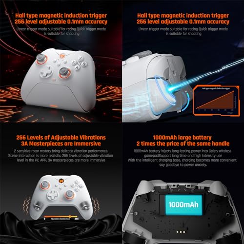 Black Shark BIGBIG WON Gale Wireless Controllers - Motion Aiming, Hall Trigger, 4 Custom Buttons - PC/iOS/Android Gaming Controller with Charging Dock - color: C.GaleSet White