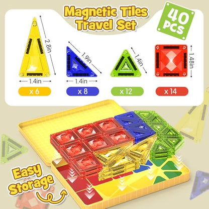 40PCS Magnetic Tiles Travel Storage Diamond Blocks 10% Thicker 3+ | Magnetic tiles with diamond texture & yellow box. Great for travel, car rides, Montessori play & on-the-go fun - size: 40 PCS