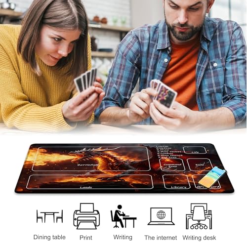 Playmat for MTG The Fire Dragon on the Rock Magic Play Mat 24x14 Inch Card Game Mat for Magic The Gathering TCG PTCG Playmat with Free Storage Bags Non-Slip Backing and Stitched Edge - color: The Fire Dragon on the Rock With Zones
