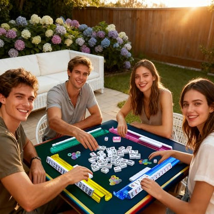 American Mahjong Tile Set, American Mahjong Set Complete with Bag, 166 White Tiles with Bag and Accessories, 4 All-in-One Mahjong Racks with Pushers, Travel Vita Mahjong Tile Game Set