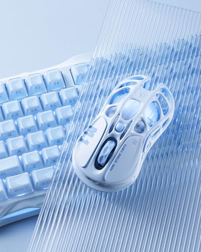 GravaStar Mercury M1 Pro Gaming Mouse, 78g Lightweight Magnesium Alloy, 26,000 DPI, PAW3395DM Sensor, 5 Programmable Buttons, Support Wired/2.4GHz/BT, Up to 200 Hours Battery Life - color: Ice Blue