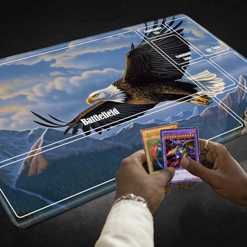 Board Game Mat TCG Playmat Plus 50 Pcs Card Sleeves, 24 x 14 inches Table Mats Games Mousepad with Zones Smooth Surface for MTG RPG CCG Trading Card Game Play Mats, Eagle Spreads Wings - color: Eagle Spreads Wings, size: Zone 1