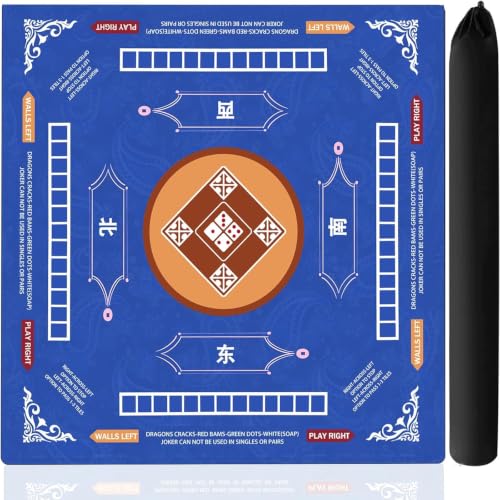 Mahjong Mat for Table, 31.5x31.5Inch American Mahjongg Table Mat (Sky Blue) | Anti-Wrinkle&Foldable Neoprene Mahjongg Travel Mat for Table with Learning Rule, Anti-Slip Noise Reduction Includes Carry Bag - color: Sky Blye