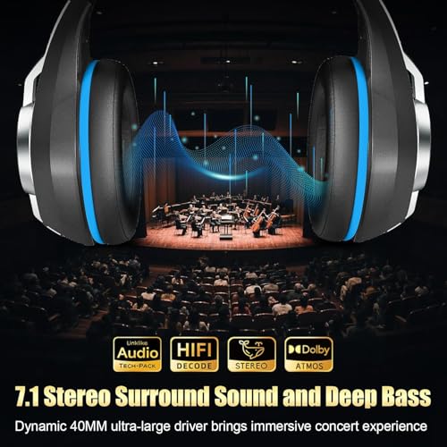 2.4GHz Wireless Gaming Headsets for PS5/PS4/Switch, New RGB Bluetooth 5.4 Noise Cancelling Gaming Headphones with 7.1 Surround Sound, 40mm Drivers, 276g Ultraligero, Memory Foam, 40Hrs Audífonos Gamer - color: Silver-black