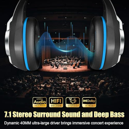 2.4GHz Wireless Gaming Headsets for PS5/PS4/Switch, New RGB Bluetooth 5.4 Noise Cancelling Gaming Headphones with 7.1 Surround Sound, 40mm Drivers, 276g Ultraligero, Memory Foam, 40Hrs Audífonos Gamer - color: Silver-black