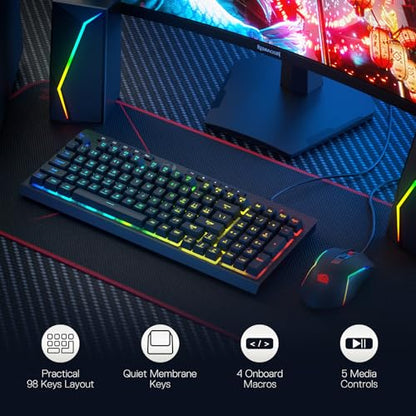 Redragon S141 Combo, K515 Membrane Gaming Keyboard + M616 10000 DPI Mouse | 4 On-the-Fly Combos, Mechanical-Feel Linear Quiet Typing, 6-Button Precision Control, Detachable Wrist Rest, PRO Software - color: S141