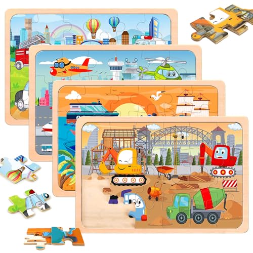 Puzzles for Kids Ages 4-6,24 Pieces Wooden Puzzles for Toddlers Ages 3-5 4-8 3 4 5 6 3-4 Year Olds.4 Pack Car Puzzle Set Children Jigsaw Puzzles for Boys and Girls Educational Learning Toys | Colorful Toddler Puzzle Set, Educational Learning Toys, Birthda