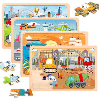Puzzles for Kids Ages 4-6,24 Pieces Wooden Puzzles for Toddlers Ages 3-5 4-8 3 4 5 6 3-4 Year Olds.4 Pack Car Puzzle Set Children Jigsaw Puzzles for Boys and Girls Educational Learning Toys | Colorful Toddler Puzzle Set, Educational Learning Toys, Birthda