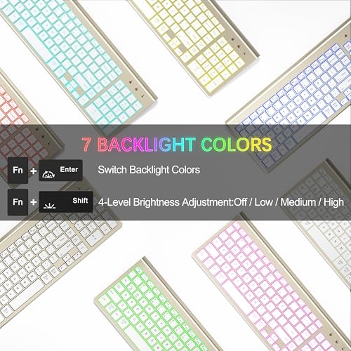 Wireless Backlit Keyboard and Mouse Ultra Slim Combo, TopMate 2.4G Silent Compact 2400DPI Mouse and Scissor Switch Keyboard Set, Batteries Included, for PC/Laptop/Windows/Mac/Gaming - BL Gold White - color: BL Gold White