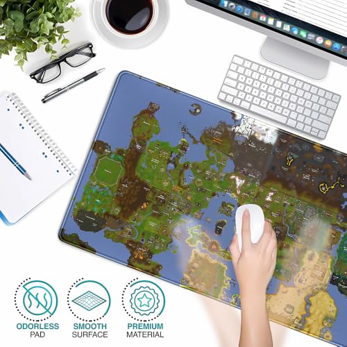 Old School Desk Mat World Map Mouse Keyboard Pad, Gaming Desk Pad Mat XXL Big Mouse Pad Tabletop Game Gift, Laptop Computer Keyboard Pad with Stitched Funny Extra Large Mouse Pad 31.5x15.7 in - color: Blue Map