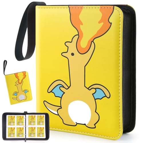 Premium Collectible Trading Card Albums，Card Binder Fits 400 Cards with 50 Removable Sleeves，Display Game Card Case book Holder, Fire Dragon Themes - color: 01 fire dragon