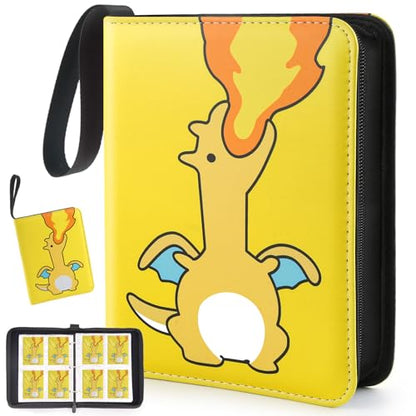 Premium Collectible Trading Card Albums，Card Binder Fits 400 Cards with 50 Removable Sleeves，Display Game Card Case book Holder, Fire Dragon Themes - color: 01 fire dragon