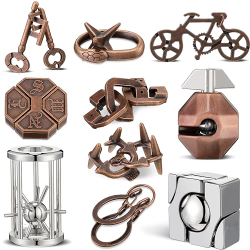 Syhood 10 Pieces Metal Brain Teaser Puzzles for Adults 3D Steel Puzzle Difficult Magic Mind Challenge Unlock Interlocking Games Iq Smart Logic Test Toys Basket Filler Stuffers(Classic) - style: Classic