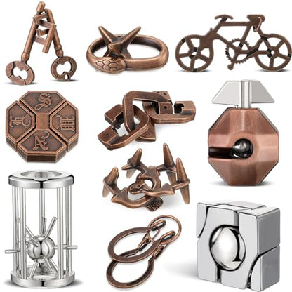 Syhood 10 Pieces Metal Brain Teaser Puzzles for Adults 3D Steel Puzzle Difficult Magic Mind Challenge Unlock Interlocking Games Iq Smart Logic Test Toys Basket Filler Stuffers(Classic)