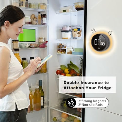 Digital Kitchen Timers, Magnetic Rotary Timer with Large LED Display, 3 Volume Levels, 0-199Min Countdown/Up, Easy Operation for Cooking, Studying, Fitness, Kids & Seniors - color: Black