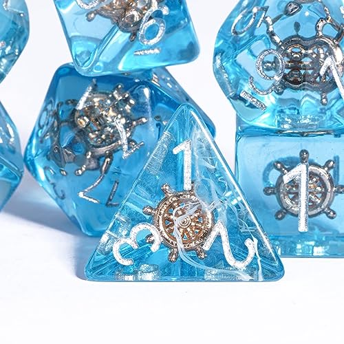 UDIXI 7PCS Polyhedral Dice Set D&D, Blue Rudder DND Dice for Tabletop Games | Velvet Storage Bag, DM Gift, for Dungeons and Dragons Role Playing Games Board Games - color: Ocean/Rudder