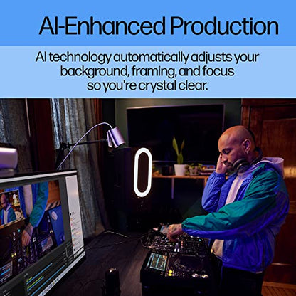 HP 960 4K Streaming Webcam - 4K 30 FPS/1080p 60 FPS Computer Camera & Dual Mics, Noise Reduction, & Privacy Cover - Zoom Certified - Swivel/Tilt Adjust - Color Correction, AF & Framing (695J6AA#ABL)