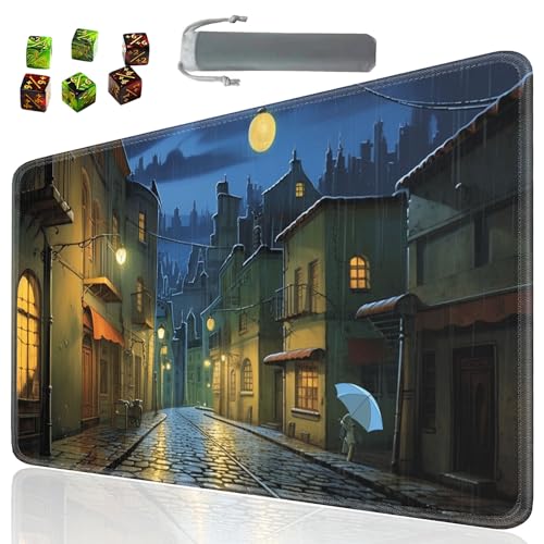 Board Game for TCG Playmat Table Mats Games Size 60X35 cm Mousepad Compatible for MTG RPG CCG Trading Card Game Play mats with 6 Dice (Playmat 28) Street at Night 1 - color: SOTW-playmats-1-28