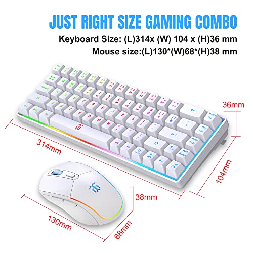 Snpurdiri 60% Wireless Gaming Keyboard and Mouse Combo,LED Backlit Rechargeable 2000mAh Battery,Mini Mechanical Feel Anti-ghosting Keyboard +Popular RGB Gaming Mice for PC Gamer (White) - color: White Combo