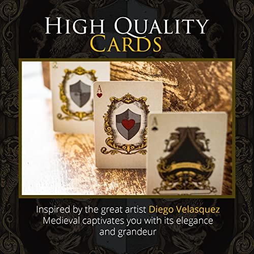 Medieval Playing Cards with Unique Seal and Free Card Game eBook, Stand Out with Cool Poker Cards, Black Deck of Playing Cards, Unique Illustrated Designs for Kids & Adults, Playing Card Decks - color: Gold