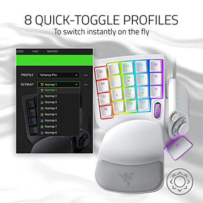 Razer Tartarus Pro Gaming Keypad: Analog-Optical Key Switches - Rapid Trigger - Adjustable Actuation - 32 Programmable Keys - Customizable Macros - Chroma RGB Lighting - Mercury White | Rapid Trigger, Adjustable Actuation, 32 Programmable Keys, Customizab